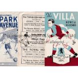 1940'S FOOTBALL PROGRAMMES Ten programmes including Aston Villa v Chelsea 26/3/49, Barnsley v