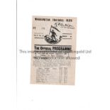 RUGBY LEAGUE / WARRINGTON V WIDNES 1926 Programme for the game at Warrington dated 25/12/26. Fold.