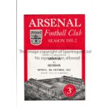 ARSENAL Programme for the home London FA Cup tie v Hendon 8/10/1951, team changes and scores