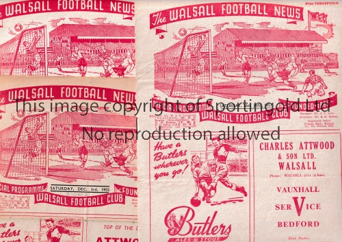 WALSALL HOMES 1950/1 TO 1956/7 Six programmes for the games at Sadlers Park against 1950/1