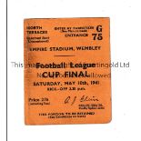1941 FL CUP FINAL / ARSENAL V PRESTON NORTH END Ticket has writing on the reverse and a horizontal