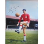 RON YEATS AUTOGRAPH A 16 x 12 col photo of the Liverpool centre-half striking in a full length