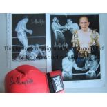 SIR HENRY COOPER AUTOGRAPHS Three signed items: a red Lonsdale glove signed in black marker and 2