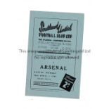 ARSENAL Programme for the away Football Combination match v Southend United 18/4/1949. Good