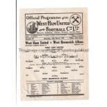 WEST HAM UNITED V WEST BROMWICH ALBION 1947 Single sheet white programme for the League match at