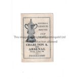 1943 FL SOUTH CUP FINAL / ARSENAL V CHARLTON ATHLETIC Pirate issue programme by Victor. Good