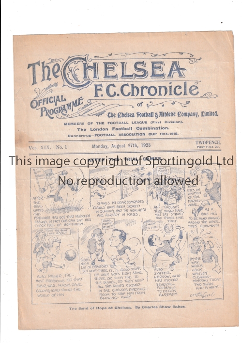 CHELSEA V TOTTENHAM HOTSPUR 1923 Programme for the League match at Chelsea 27/8/1923, very