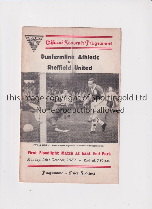 DUNFERMLINE ATHLETIC V SHEFFIELD UNITED 1959 / FIRST FLOODLIT MATCH Programme for the Friendly on