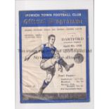 1938 IPSWICH TOWN V DARTFORD Programme for the game at Ipswich dated 9/4/38. Slight staining,