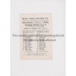 TOTTENHAM HOTSPUR Single sheet programme for the away Youth Cup tie v West Ham United 3/1/1966,