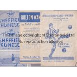 SHEFFIELD WEDNESDAY Over 40 programmes: 22 omes and 20 aways 1947 - 1959. Homes include Cardiff 47/