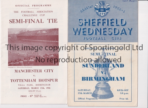 1956 FA CUP SEMI-FINALS Two programmes for Manchester City v Tottenham Hotspur at Villa Park, scores
