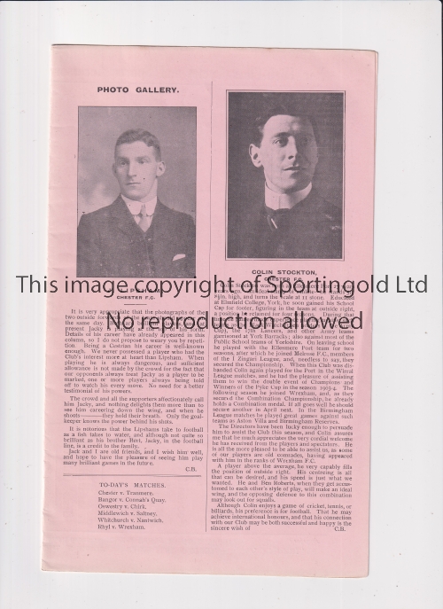 CHESTER V TRANMERE 1908 Four page Chester programme v Tranmere, 26/12/1908, Combination. Good