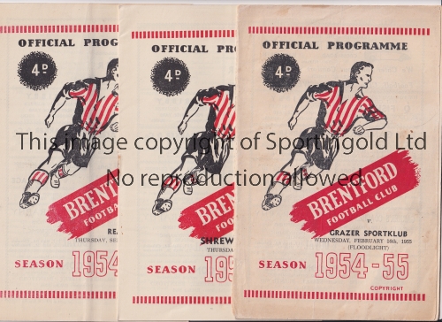 BRENTFORD Eleven home programmes for season 1954/5 including, Grazer Sportklub, Shrewsbury, Reading,