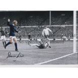DENIS LAW Autographed 12 x 8 colorized photos of the Man United strikers' most famous goals for club