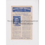 1945/6 FA CUP / QPR V IPSWICH TOWN Programme for the tie at Rangers 8/12/1945, slightly creased
