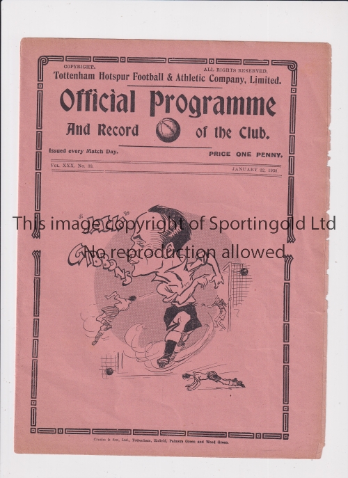 TOTTENHAM HOTSPUR Home Reserves programme v Northampton Town Reserves 22/1/1938. Slightly frayed