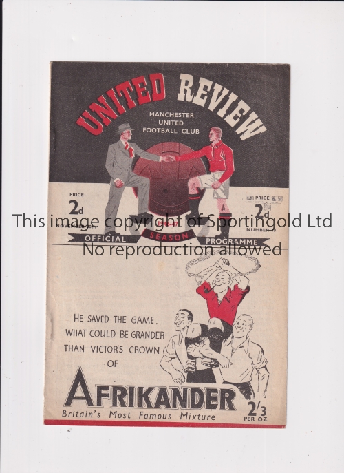 MANCHESTER UNITED V BURNLEY 1946 LANCS. CUP Programme No. 10 for the Lancashire Cup tie at United