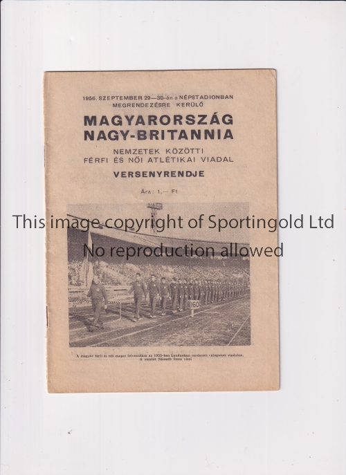 HUNGARY V GREAT BRITAIN 1956 Programme for the international athletics competition 29/9/1956 in