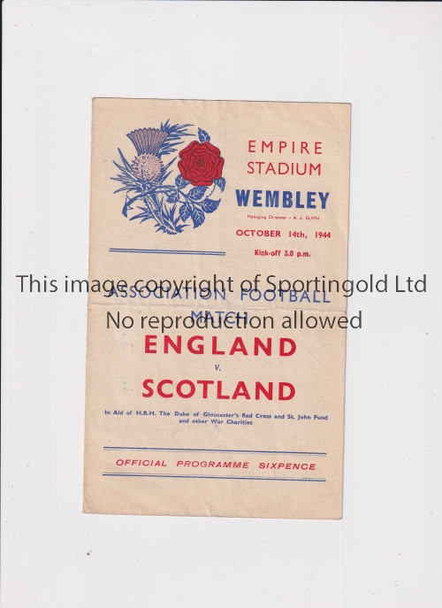 ENGLAND V SCOTLAND 1944 Programme for the International at Wembley 14/10/1944, horizontal fold.