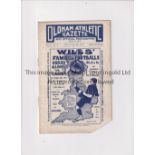 OLDHAM ATHLETIC V NEWCASTLE UNITED 1911 Programme for the League match at Oldham 25/12/1911, the