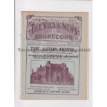 ASTON VILLA V LIVERPOOL 1923 Programme for the League match at Villa 17/11/1923, ex-binder, slight