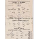 FULHAM Nine single sheet home programmes: 6 x 1942/43 v Orient 27/2, QPR 26/12 (also covers Fulham