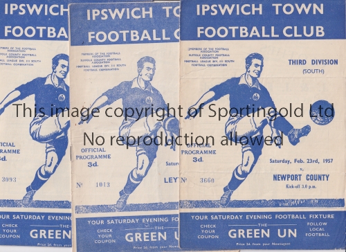 IPSWICH TOWN Twelve home programmes v Newport, Orient and C. Palace 56/7, Charlton, Cardiff,