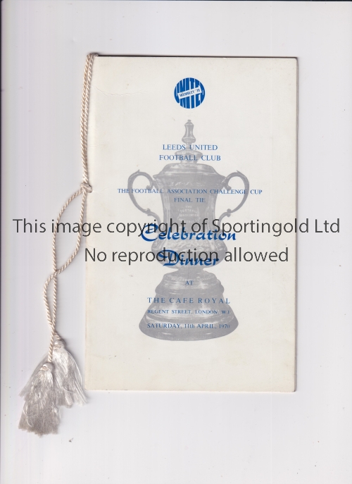 1970 FA CUP FINAL / LEEDS UNITED Menu for the Celebration Dinner at the Café Royal, London 11/4/