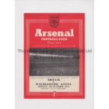 ARSENAL Programme for the home London Challenge Cup tie v Walthamstow Avenue 6/10/1952. Good