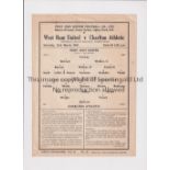 WEST HAM UNITED V CHARLTON ATHLETIC 1940 Single sheet programme for the FL Regional Competition