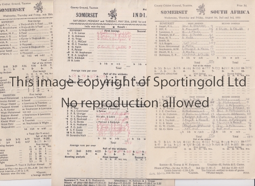 SOMERSET C.C.C. Over 110 home and away scorecards, 82 from the 1950's including v Australia 1953 and