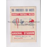 NEUTRAL AT ARSENAL Programme for the Charity match, Boxers v Jockeys 3/5/1954 at Highbury. Generally