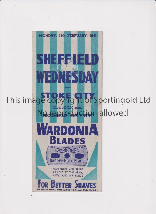 SHEFFIELD WEDNESDAY V STOKE CITY 1946 FA CUP Gatefold programme for the 2nd Leg at Hillsborough 11/