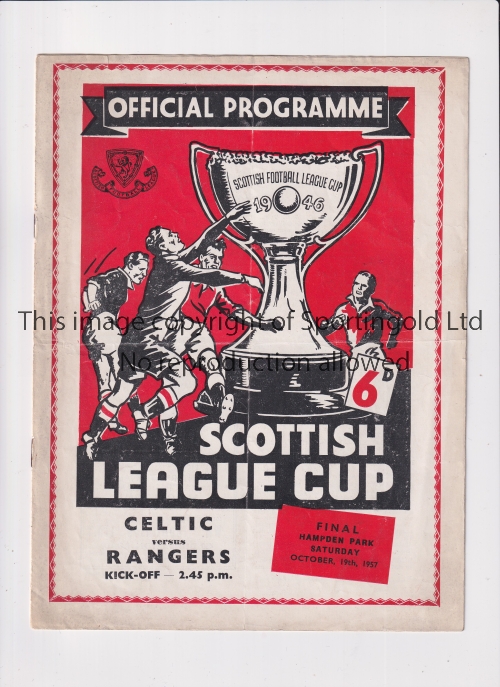 1957 SCOTTISH LEAGUE CUP FINAL / RECORD BRITISH SCORE Programme for Celtic v Rangers 19/10/1957