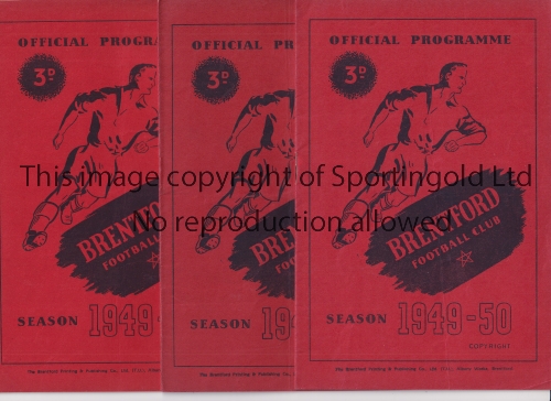 BRENTFORD Eleven home programmes for season 1949/50 including, Chesterfield X 2, Swansea, Blackburn,