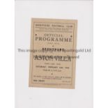 BRENTFORD V ASTON VILLA 1946 Programme for the FL South match at Brentford 16/2/1946, slightly