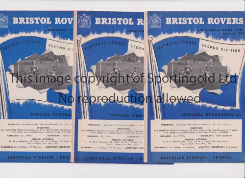 BRISTOL ROVERS Ten home programmes for 1954/5 season v Blackburn, Lincoln, Ipswich, Chelsea FA