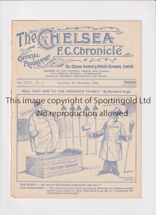 CHELSEA Programme for the home League match v Middlesbrough 9/11/1935, ex-binder. Generally good