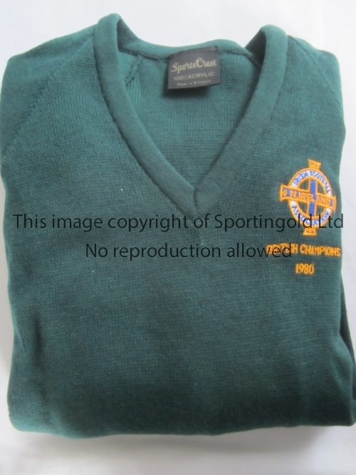 NORTHERN IRELAND A dark green long sleeve 40" acrylic jumper with the Northern Ireland crest on