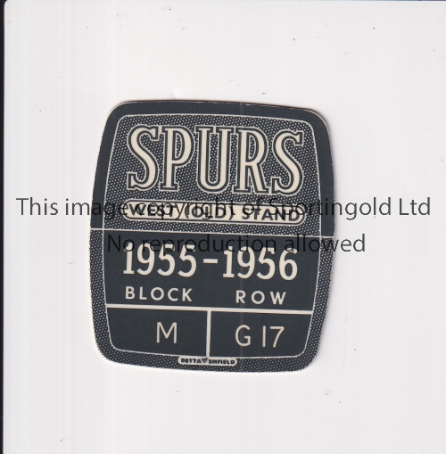 TOTTENHAM HOTSPUR Plastic season ticket card for season 1955/6 in the West Stand. Good