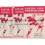 EXETER CITY Five home programmes 50/1 v Grimsby FA Cup, 53/4 Walsall creased, Brighton, 54/5 QPR