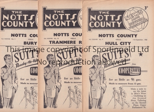 NOTTS. COUNTY Thirteen home programmes v Hull, Tranmere, Bury, Halifax and Norwich 58/9, 7 X 1959/60