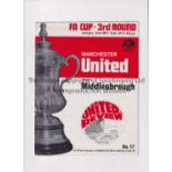 MANCHESTER UNITED AUTOGRAPHS 1971 Programme for the home FA Cup tie v Middlesbrough 2/1/1971 hand