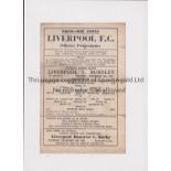 LIVERPOOL V BURNLEY 1943 Single sheet programme for the FL North match at Liverpool 11/12/1943,