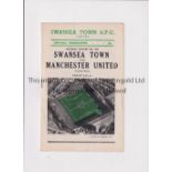 MANCHESTER UNITED Programme for the away Friendly v Swansea Town 24/1/1959. Writing on the line-up