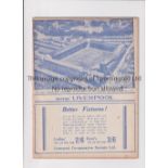 EVERTON V LIVERPOOL 1938 Programme for the League match at Everton 1/10/1938, staple removed.