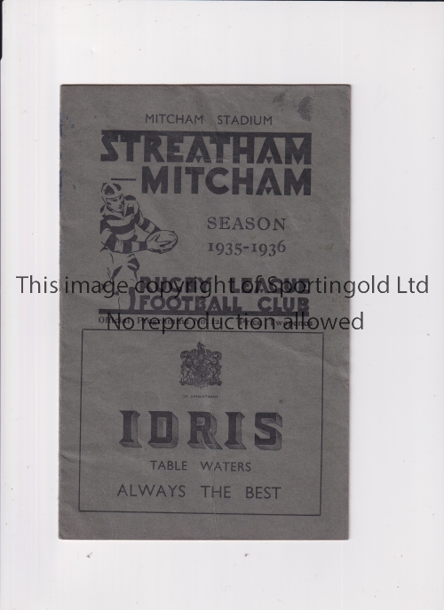 RUGBY LEAGUE / 1936 STREATHAM AND MITCHAM V BATLEY Programme for the game at Streatham dated 11/1/