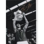 BILLY BONDS Autographed 12 x 8 b/w photo of the West Ham United captain holding aloft the FA Cup