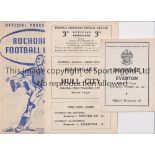 ROCHDALE Three home programmes v Everton 25/10/1961, Accrington Stanley 24/11/1956 an Hull City 22/